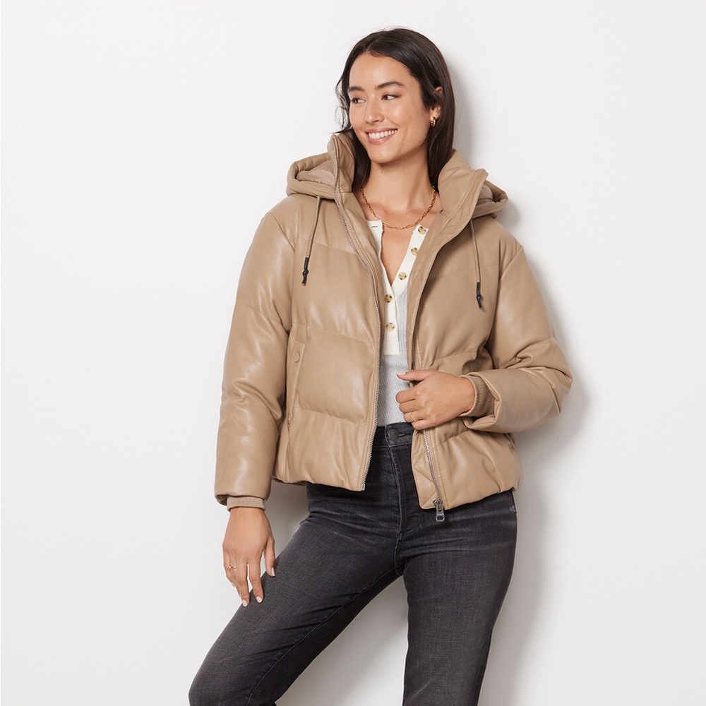 Anthropology Poppy Vegan Leather Puffer Jakke Size Large NEW